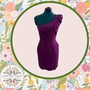 TRINA TURK ONE SHOULDER RUFFLE DRESS - EUC